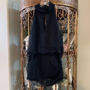 NWT—White House Black Market Black Tulle Blouse XS